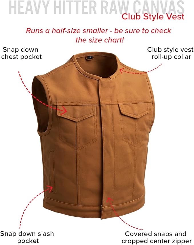 First Mfg Co - Lowside - Mens Motorcycle Biker Riding Canvas, Leather, Twill, Perforated Leather Vest