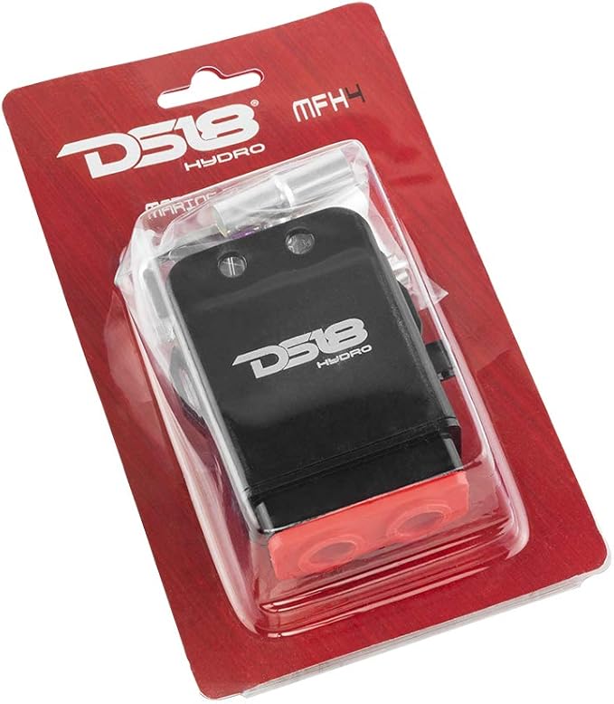 DS18 Hydro MFH4 - Marine Fuse Holder 4 AWG, Waterproof, Red Silicone Sheat, Included Brass Accessories