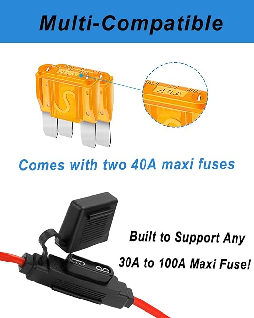 2 Pack Inline Maxi Fuse Holder - 10 AWG 12V Automotive Blade Fuse Holders with 2 Pcs 40 AMP Maxi Fuses