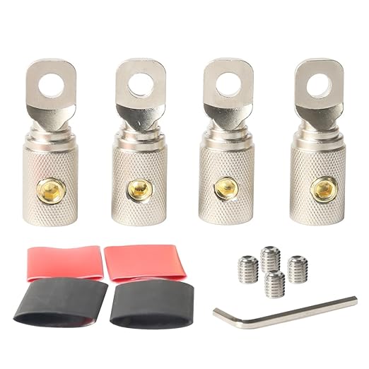 0 Gauge Wire Terminal Connector 5/16 Ring Wiring Connectors for Battery Bank Inverter Projects Car Audio Amplifier 4PCS with Adhesive Heat Shrink Tubing