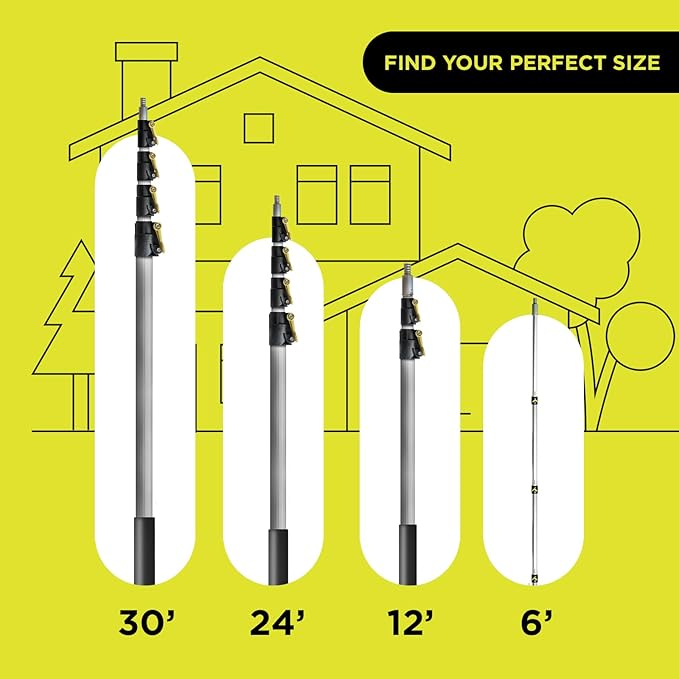 DOCAZOO DOCA Telescoping Pole 7-30 Ft - Extension Pole for Cleaning, Feather Duster, Window Washing Kit, Paint Roller, Window Squeegee - High Reach Extendable Kit for Indoor & Outdoor - Pole Only