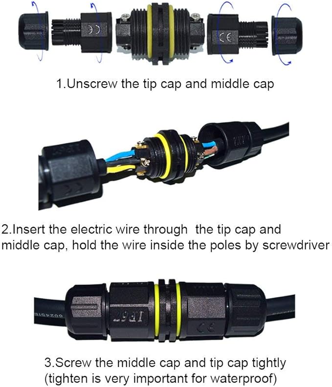 3 Way Junction Box IP68 Waterproof Electrical Junction Box 2 Pin/3 Pin/4 Pin Outdoor Cable Connector for Underground/Outdoor Ø 4.5mm-10mm, Shielded Field Installable - 3Pin