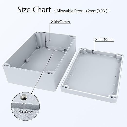 LeMotech Electrical Box, Aluminum Alloy Metal Junction Box, IP67 Waterproof Dustproof Project Box, Outdoor Universal Enclosure, Grey 10.4x7.2x3.7in (265x185x96mm)