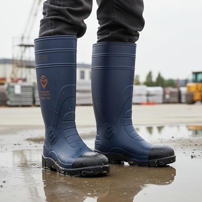 SUREWAY Steel Toe Rain Boots for Men, Knee High Waterproof Work Boots with Slip & Oil Resistant Outsole for Industrial, Construction, Agriculture