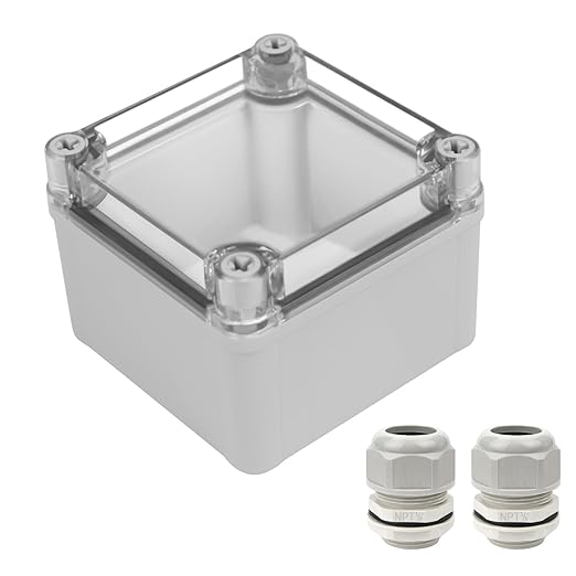 LeMotech Junction Box IP67 Waterproof Dustproof Electrical Box Project Box DIY Enclosure Gray with Transparent Clear Cover, External Size 3.9x3.9x3.0in (100x100x75mm)
