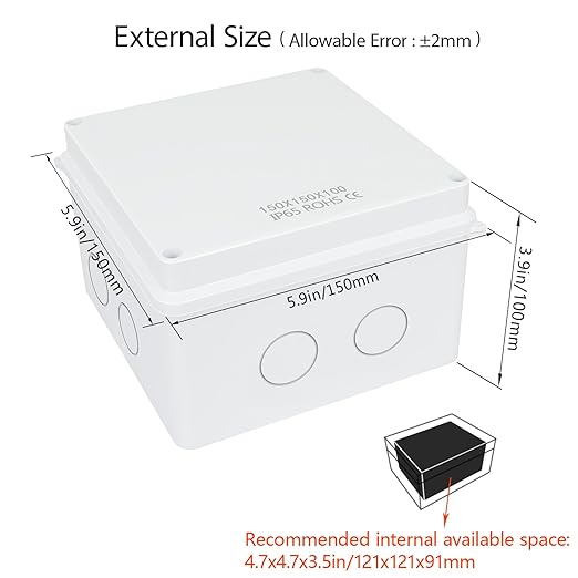 LeMotech Junction Box, Electrical Box IP65 Water Resistant Dustproof ABS Plastic Project Enclosure for Electronics White 5.9X 5.9X 3.9 inch