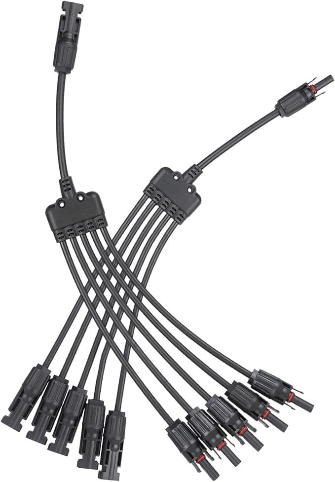 Solar Panel Connector 5 to 1 Y Branch Parallel Adapter, 30A 1000V 10AWG Tool-Free IP68 Waterproof Cable for Solar Panels (Y Branch, 5to1(1Pairs))