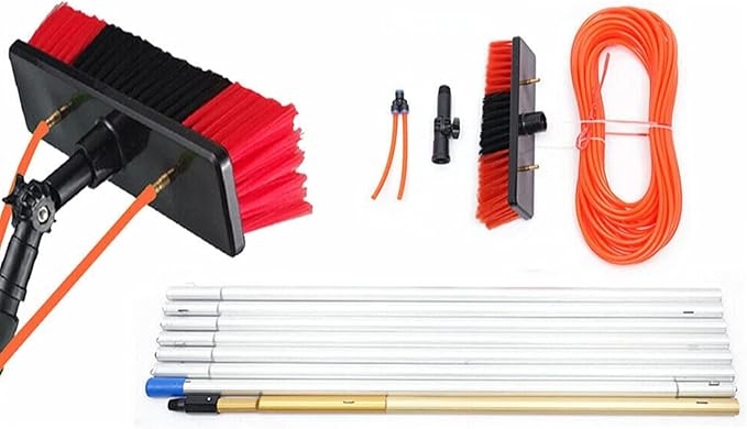 26FT Water Fed Pole Kit, Solar Panel Cleaning Brush and Pole Kit, Telescopic Window Cleaning Brush Outdoor Window Solar Panel Cleaner Extendable Telescopic Pole Water Fed Brush Spray Washer