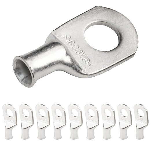 SELTERM 10pcs 6 AWG-3/8" Stud (Wide Pad) Tinned Copper Wire Lugs,Heavy Duty Battery Cable Ends,6 Gauge Ring Terminals,UL Battery Lugs Marine Grade Copper Eyelets Electrical Battery Terminal Connectors