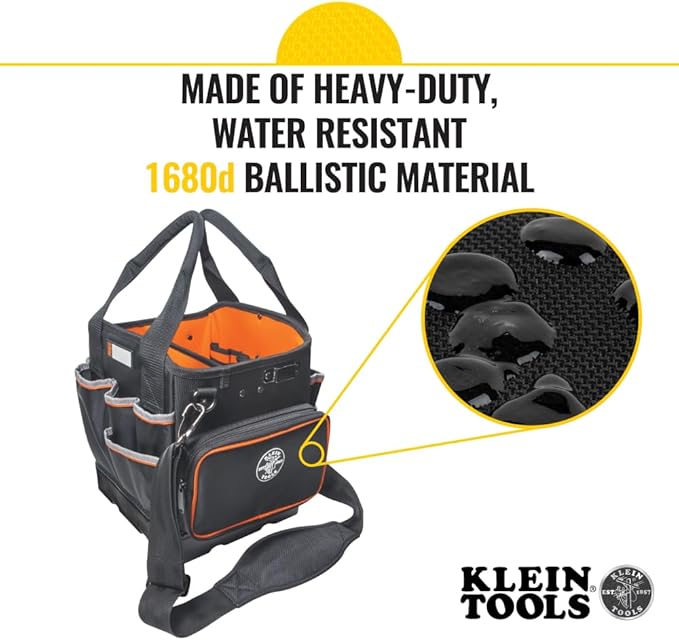 Klein Tools 5541610-14 Tool Bag with Shoulder Strap Has 40 Pockets for Tool Storage and Orange Interior