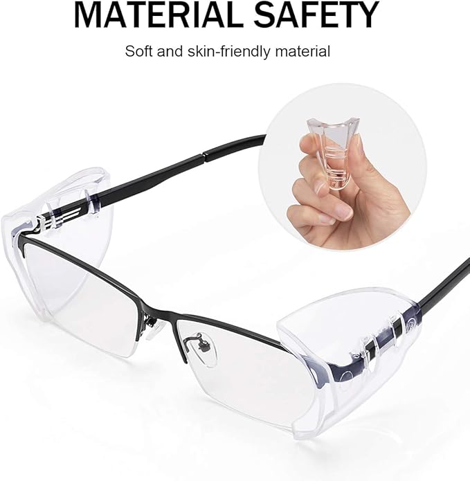 MELASA Safety Glasses Side Shields for Prescription Glasses, Slip on Clear Eye Glasses, Fits Small to Large Eyeglasses