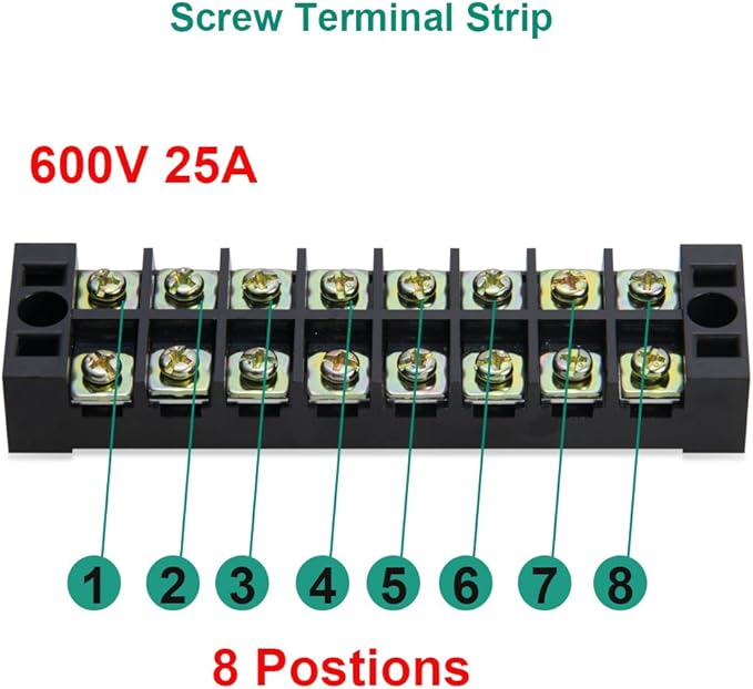 MILAPEAK 8pcs (4 Sets) 8 Positions Dual Row 600V 25A Screw Terminal Strip Blocks with Cover + 400V 25A 8 Positions Pre-Insulated Terminals Barrier Strip (Black & Red)