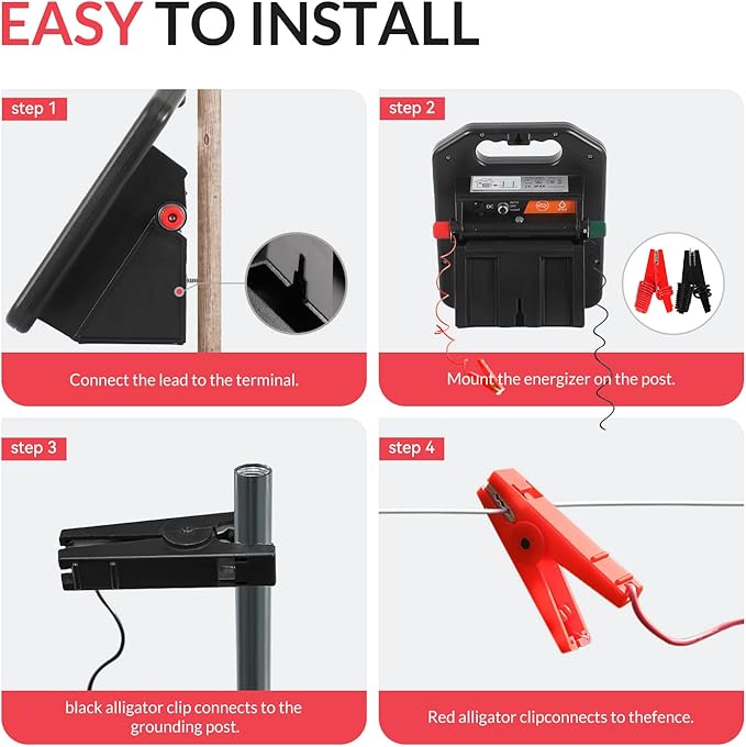 Andmon MINI400 20 Miles Solar Electric Fence Charger with Day/Night Mode 0.4J Output Energy Electric Fence Energizer