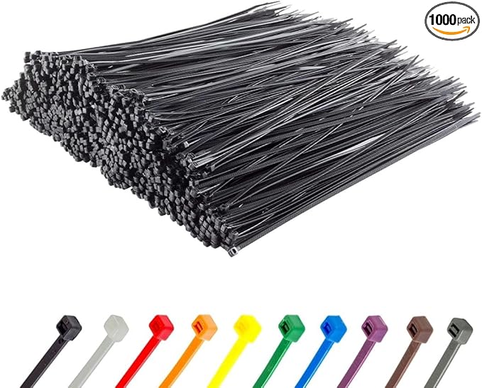 GTSE 6 Inch Black Zip Ties, 1,000 Bulk Pack, 40lb Strength, UV Resistant Strong Nylon Cable Ties, Self-Locking 6" Tie Wraps