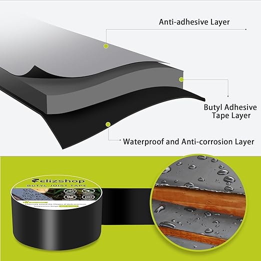 Joist Tape,1 5/8" x 50' Deck Joist Tape,Waterproof Seal Anti-Corrosion Butyl Tape,Flashing Tape for Deck, Joists, Beams Protection（10 Rolls）