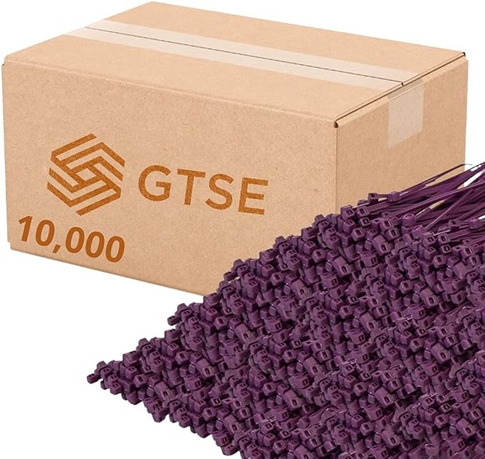 GTSE 4 Inch Purple Zip Ties, 10,000 Bulk Pack, 18lb Strength, UV Resistant Small Nylon Cable Ties, Self-Locking 4" Tie Wraps
