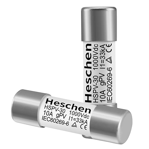 Heschen Solar DC1000V PV Fuse, Photovoltaic Fuses, gPV Type Fuse Link, HSPV-30, 10 * 38mm, 10A 1000VDC, I1 33kA, for Solar PV System Protection, 10PCS