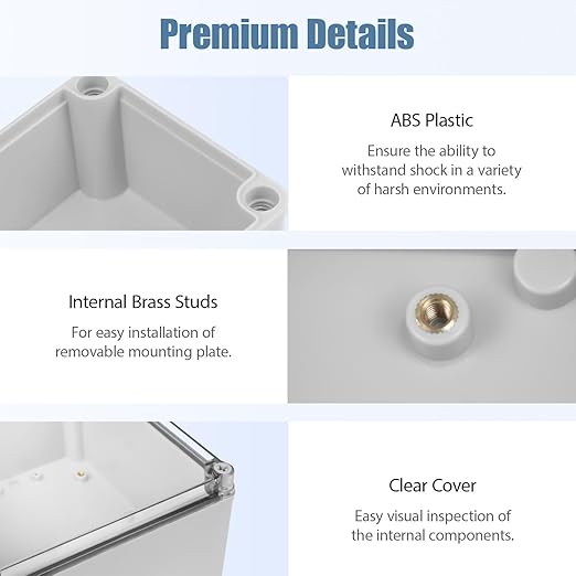 LeMotech Junction Box IP67 Waterproof Dustproof Electrical Box Project Box DIY Enclosure Gray with Transparent Clear Cover, External Size 7.9x7.9x5.1in (200x200x130mm)