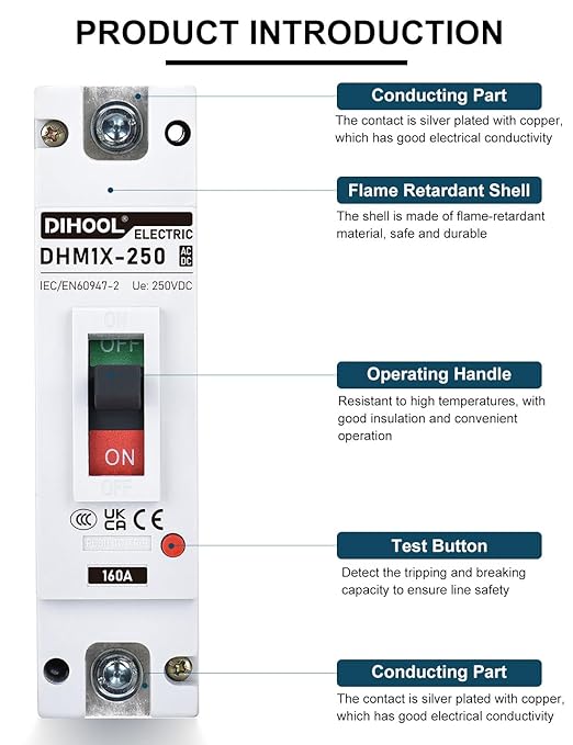 DIHOOL Main 160 Amp DC Circuit Breaker, 240V Battery Disconnect Switch, Master Switch for Car RV Marine Boat Truck Trolling