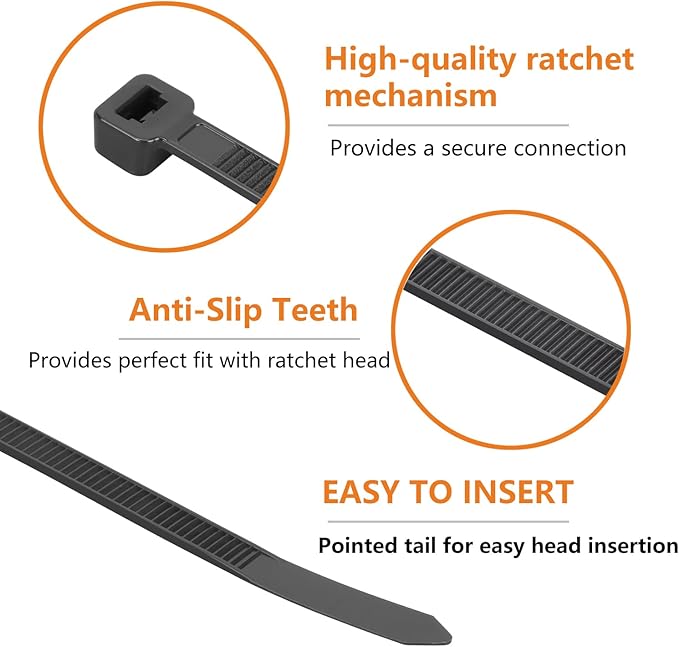 12 Inch Black Zip Ties (2000 Pack), 45 LBS Tensile Strength, Self-Locking Nylon PA66 UV Resistant Cable Ties for Indoor and Outdoor Use