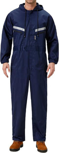 Mens Work Coveralls Mechanic Hooded Overall Workwear Jumpsuits Long Sleeve Hi Viz Coverall with Zippers