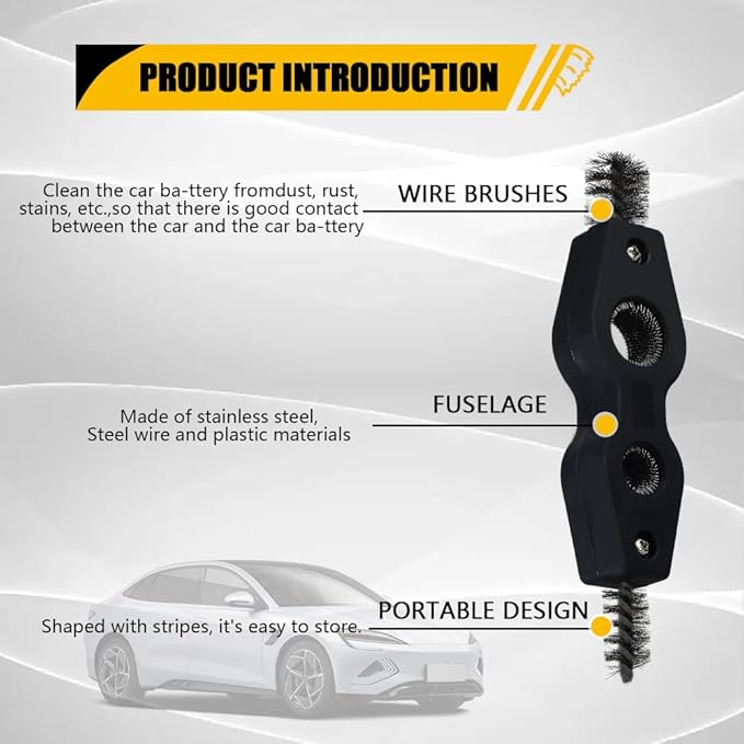 Car Battery Terminal Cleaning Brush, Battery Cleaning Tool, 4 in 1 Anti-Rust Car Battery Cleaner Brush with Steel Wire, Universal Car Accessories Battery Post Cleaner for Auto (Black, 2PCS)