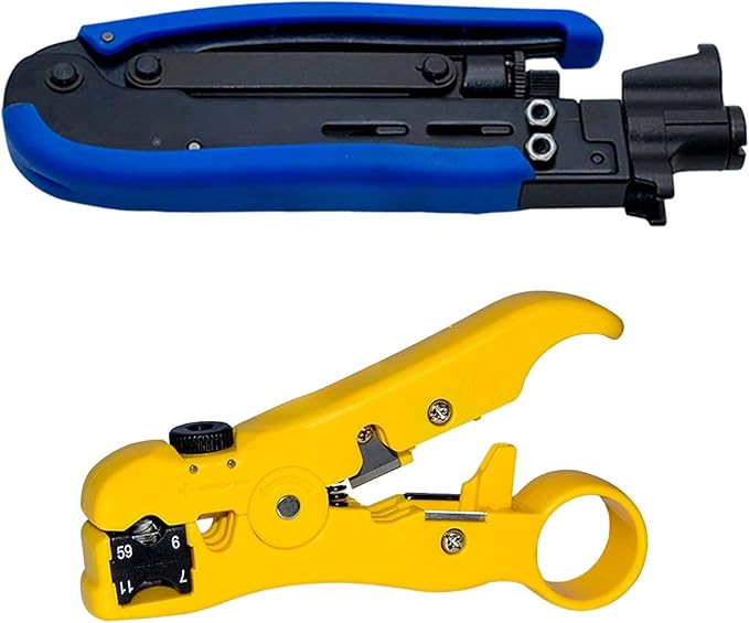 Coax Cable Crimper Tool Kit, Coaxial Compression Tool for rg6 rg59 rg11, Wire Stripper, 10pcs RG6 F Male and Female Connectors, Screwdriver