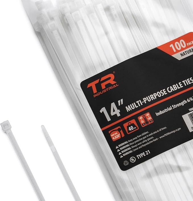 TR Industrial Multi-Purpose Natural Cable Ties, 14 inches, 100 Pack
