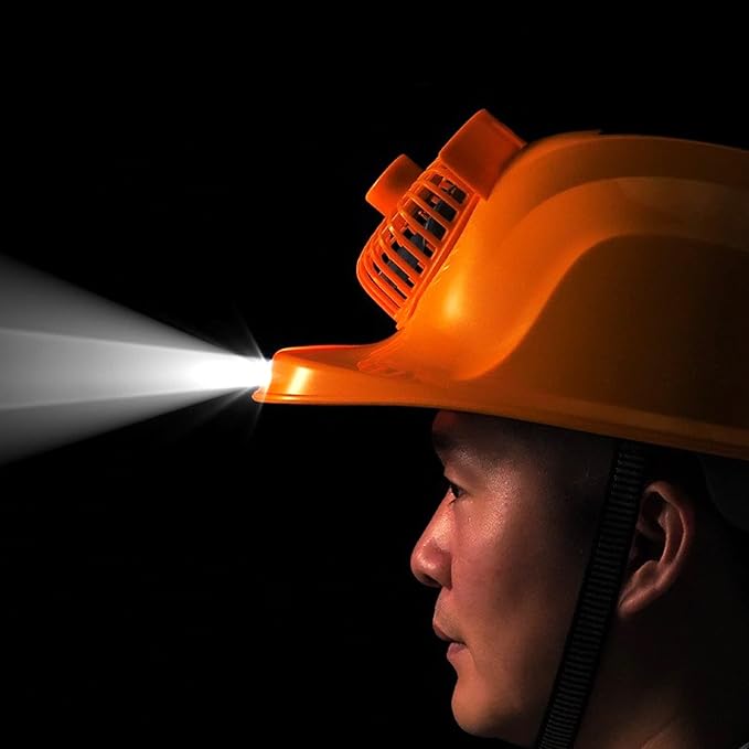 Solar Powered Hard Hat Ventilation Dual Fans and LED Light for Construction Safety | 5-Speed Cooling | ABS Safety Helmet