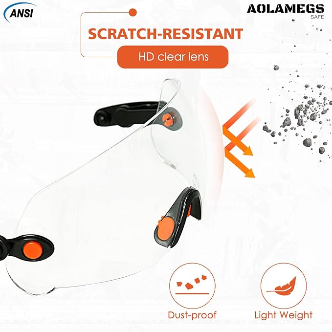 ANSI Z87 Safety Glasses - OSHA Construction Hard Hat Visor Accessories,Build in Clear/Tinted Lens Eye Protector