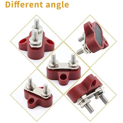 Heart Horse Bus Bar Terminal Block 1/4'' Power Stud Battery Junction Post Distribution Block Insulated with Cover DC 48V 250A for Auto Truck RV Boat (1/4'',Red+Black)