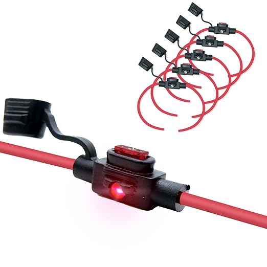 Waterproof in-line Low Profile LED Fuse Holder,12 AWG for Automotive, Marine（5 Pack）