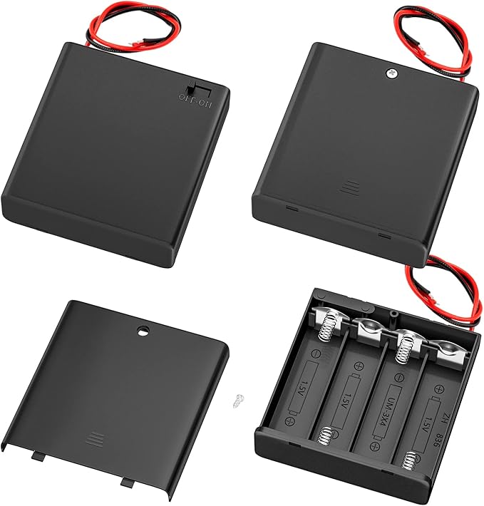 DAIERTEK 4 AA Battery Holder with Switch 6V Battery Case Holder with Cover 4 Slots 1.5V AA Battery Storage Box with Wires Battery Connector -3pcs