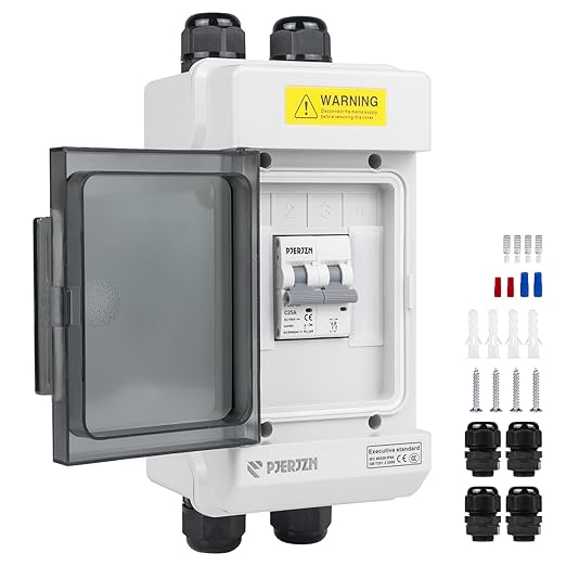 Solar Panels Disconnect Switch 25A 400VDC PV Shut Off Switch Outdoor 1 in 1 Out Circuit Breaker Box IP66 Waterproof UV-Proof