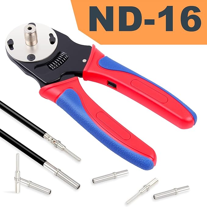 Newdeli Deutsch Crimp Tool Size 16 Deutsch Connector Tool 4 Way Indent 8 Impression Type Closed Barrel Crimper 14 16 18 AWG Solid Barrel Contact & Circular Connector Contacts Pin Crimping Tool