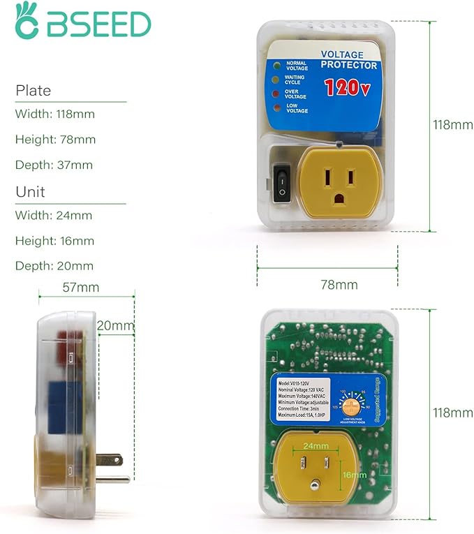 [ETL Listed] BSEED Electronic Surge Protector for Home Appliance, Voltage Protector Suit for Refrigerators and Freezers, Voltage Brownout Outlet 120V 15A 1800Watts