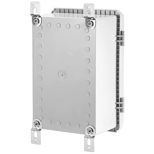 Waterproof Electrical Junction Box IP67 ABS Plastic Enclosure with Hinged Cover with Mounting Plate, Wall Brackets (Grey Cover, 11.4"×7.5"×5.5")