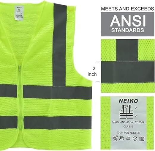 Neiko High Visibility Safety Vest ANSI Class 2, No Pocket, Neon Yellow, Extra-Large (XL)
