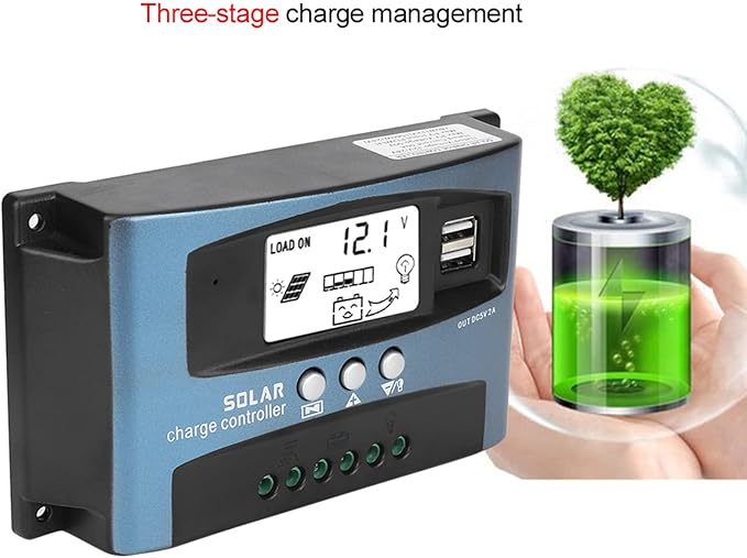 FOSA MPPT Solar Controller, Dual USB, 12V, 40A, LCD Display, Solar Panel Regulator, Blue