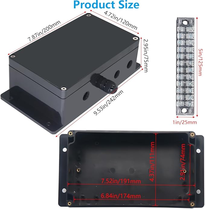 Project BoxI P67 Outdoor Waterproof box Electronic Junction Box with 15A 600V 12P Barrier Terminal 4IN/4Out Electrical Boxes 7.9x4.7x3inch