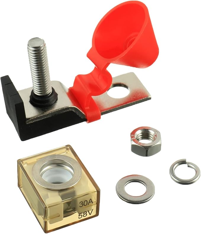30 AMP MRBF Terminal Block Fuse Holder Single Stud 5/16" (M8) Compact Rated Battery Fuse 30A