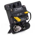 Double 3/8" Stud E9 30 Amp Circuit Breaker with Manual Reset, Surface Mount, 12V - 72V DC, Waterproof IP67 30A Switchable