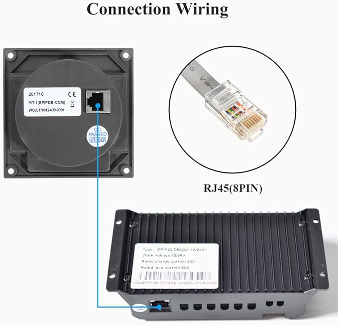 EPEVER Meter MT-1 Remote with LCD Display for Solar Charge Controller EPIPDB-COM Series 10A/20A Dual Battery Solar Panel Charging System