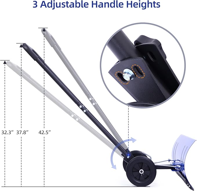 Ohuhu Snow Shovel for Driveway: 2026 Upgraded Heavy Duty Adjustable Angle Wheeled Metal Snow Shovels with 30"x12" Large Blade for Snow Removal, Snow Pusher with Wheels Efficient Remove Tool