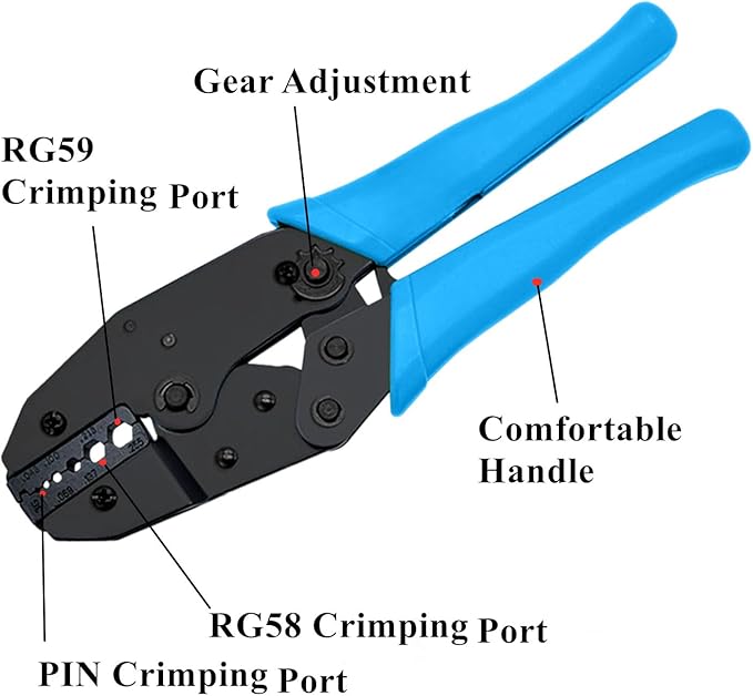 Coaxial Cable Tool Kit - BNC Crimp tool for RG58, RG59, RG62, RG174, 20PCS BNC Male Crimp Connectors for RG58 and 10PCS Female to Female Connectors, Heat Shrink Tubing Cable Tester, Stripper