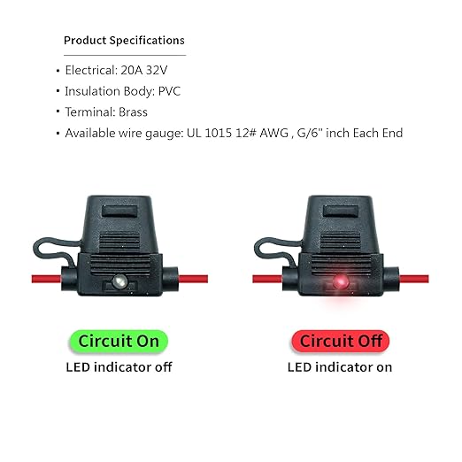 Waterproof in-line ATO/ATC LED Fuse Holder,12 AWG for Automotive, Marine（2 Pack）