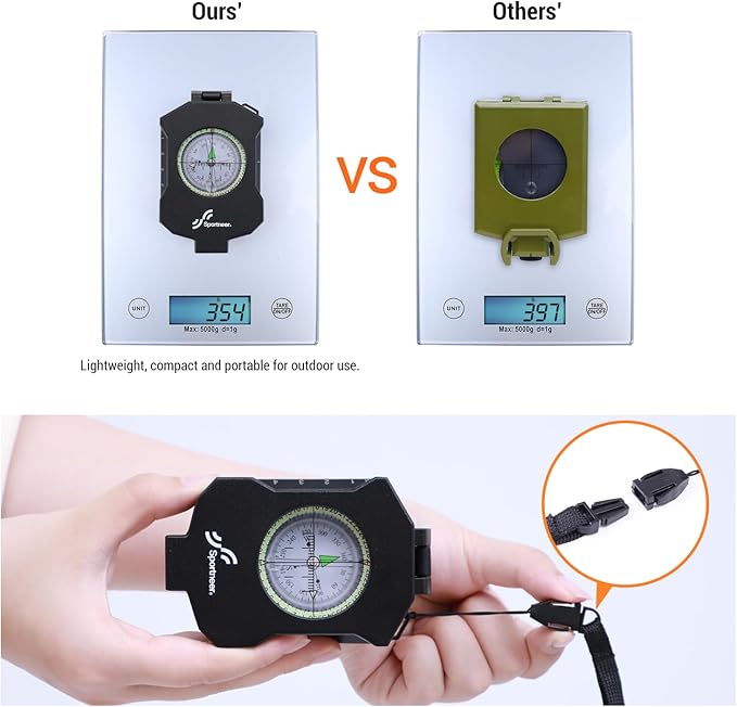 Sportneer Compass Survival Hiking Military Waterproof Lensatic Compass with Inclinometer for Camping Hunting