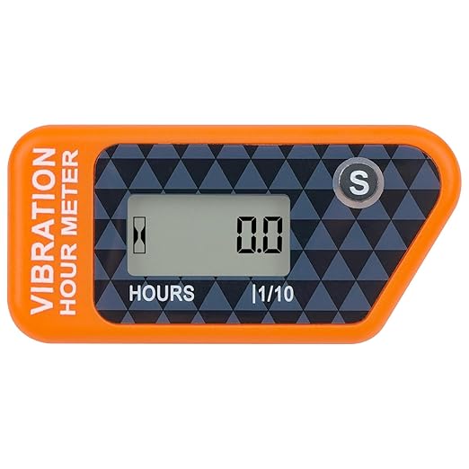 LCD Digital Hour Meter Gauge Vibration Activated,Waterproof Design,for All Vibrating Machine,Air Compressor,Generator,Lawn Mower,Motorcycle,Chainsaw (Orange)