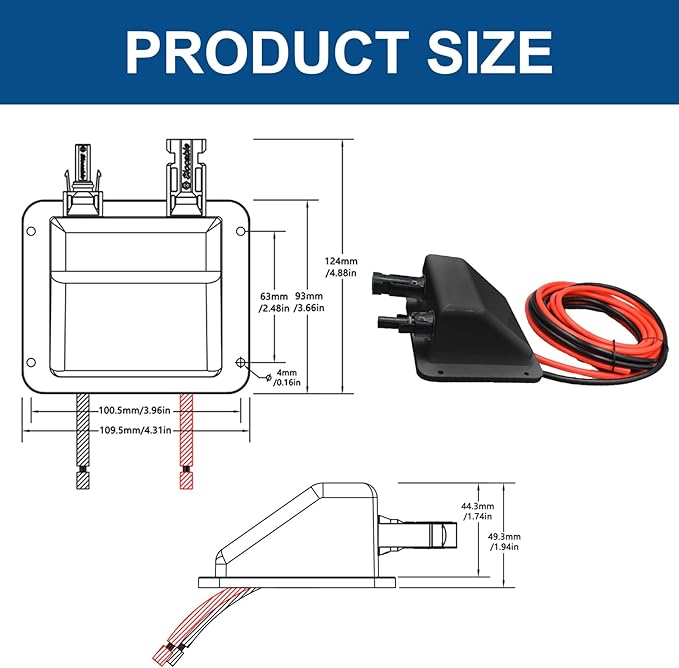 Solar Double Cable Entry Gland, 3.28ft 10AWG Soft Solar Cable and Connector, UV Resistance Dual Cable Entry Housing on Rv, Boat (1m, Black)
