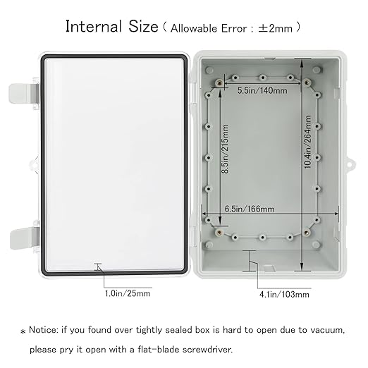 Junction Box IP65 Waterproof ABS Plastic Enclosure Hinged PC Clear Cover Electrical Project Box with Mounting Plate, Wall Brackets, Cable Glands 11.4" x 7.5" x 5.5"(290 * 190 * 140)